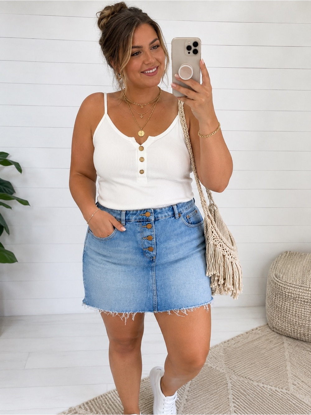 ROXY Denim Frayed Jean Skirt Size Large New!